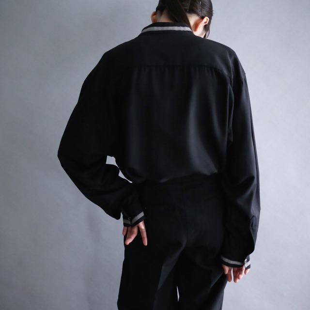 taping line design fly-front band-collar minimal mode shirt