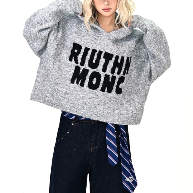 logo cropped knit hoodie　ロゴクロップドニットフーディー　J1365