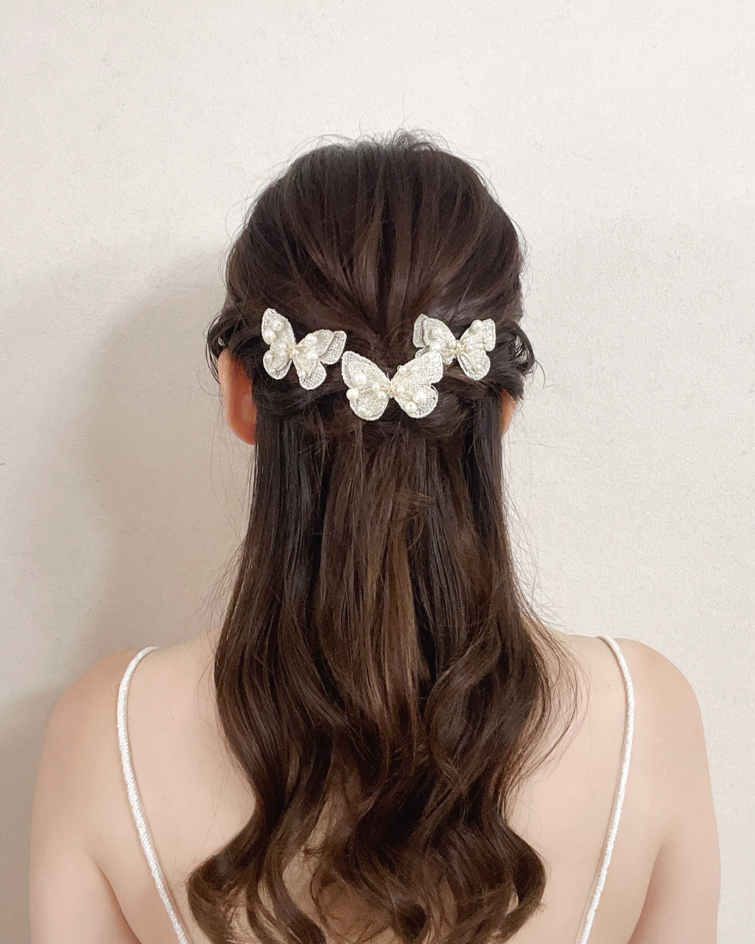 バタフライヘアクリップ3個セットシルバー【AH2506-03S】 | ブライダル