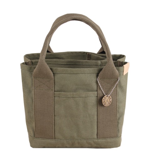 レディース 帆布トートバッグ 小さめ ミニ 3仕切り ポケット付き ローズレッド カジュアル おしゃれ 通勤 通学 デイリーバッグ  カーキ