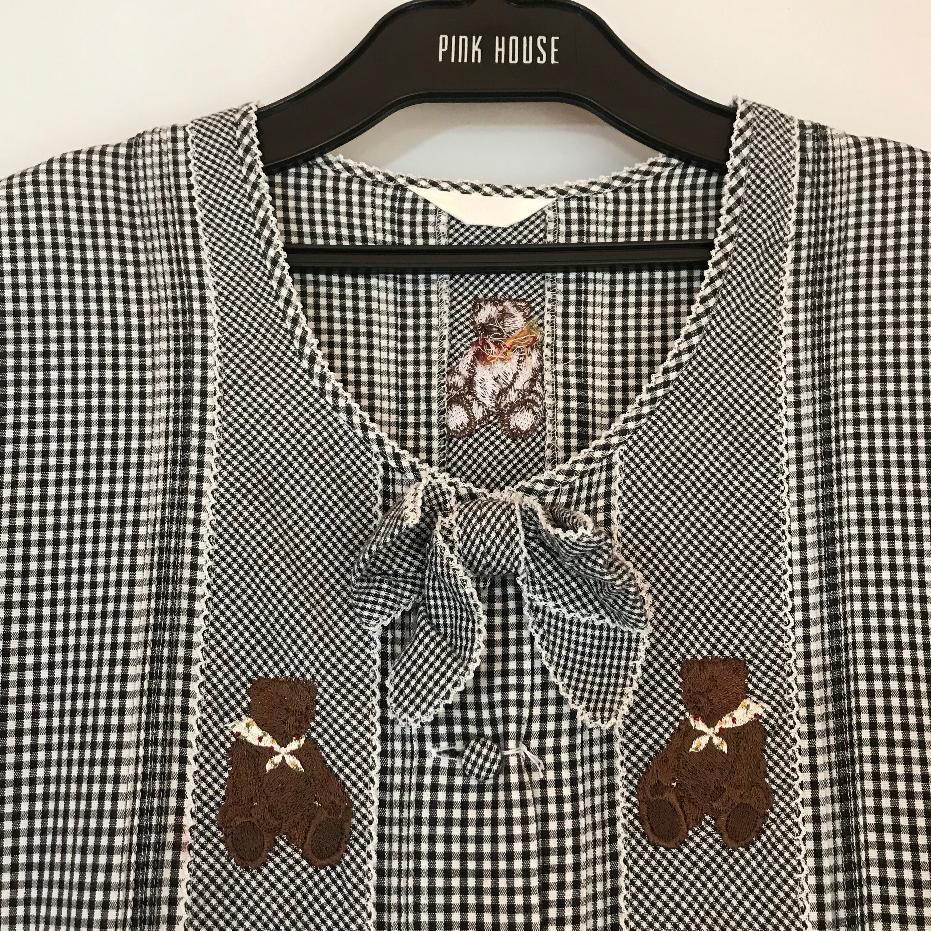 極美品✨ピンクハウス　ロングワンピース　チェック　くま刺繍　チャーム　ロゴ　希少 ピンクハウス くま刺繍 ワンピース