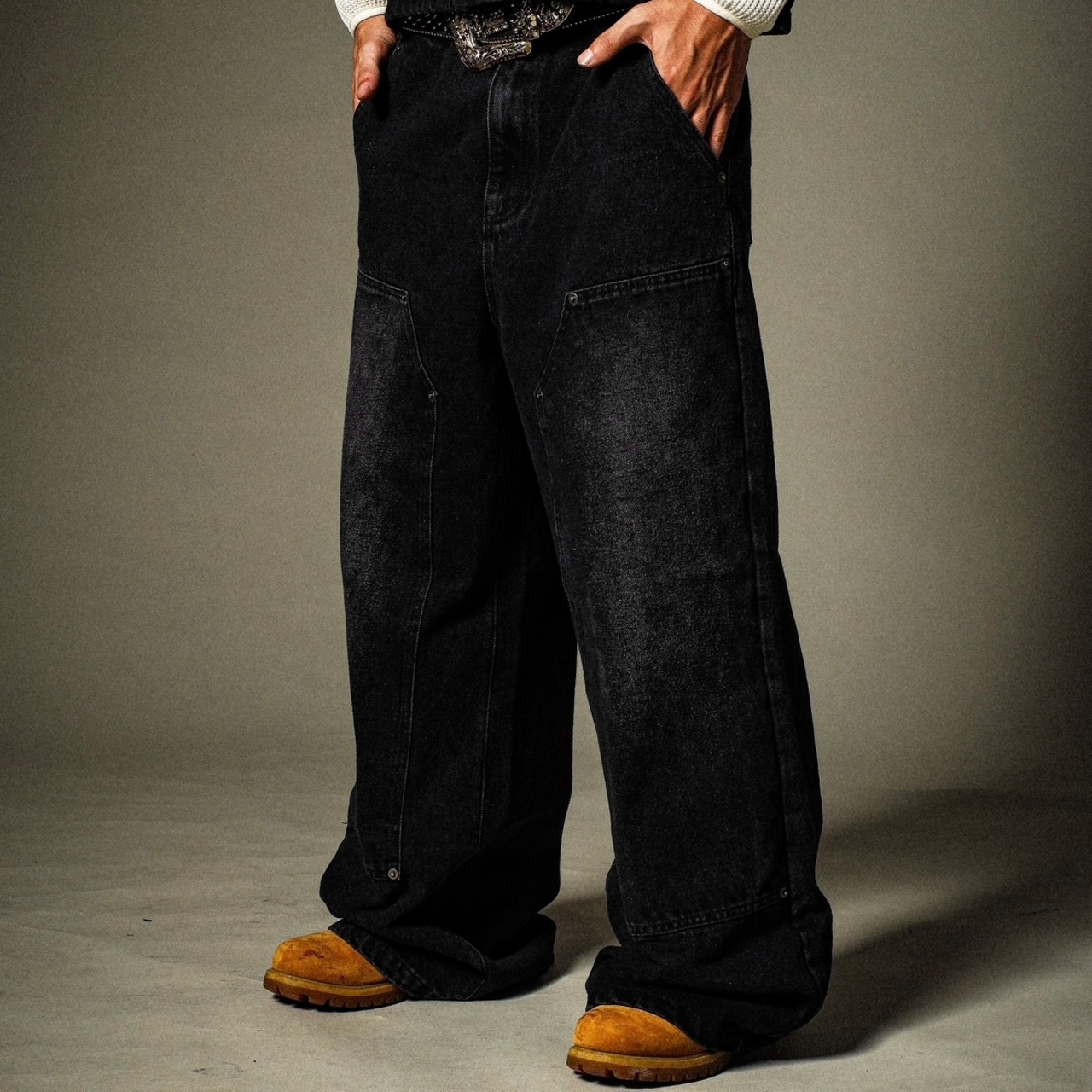 BLAZED LOGO WASHED DOUBLE KNEE BAGGY DENIM