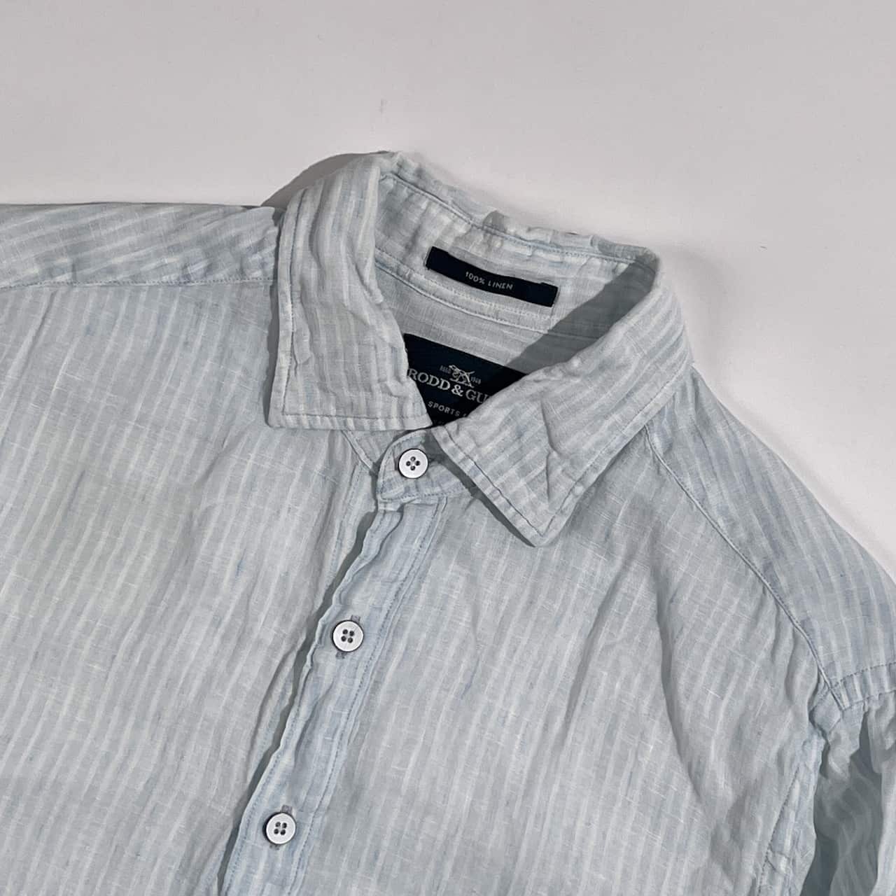 リネン100% イタリア製 RODD & GUNN ロッドアンドガン 長袖シャツ S /水色系 メンズ