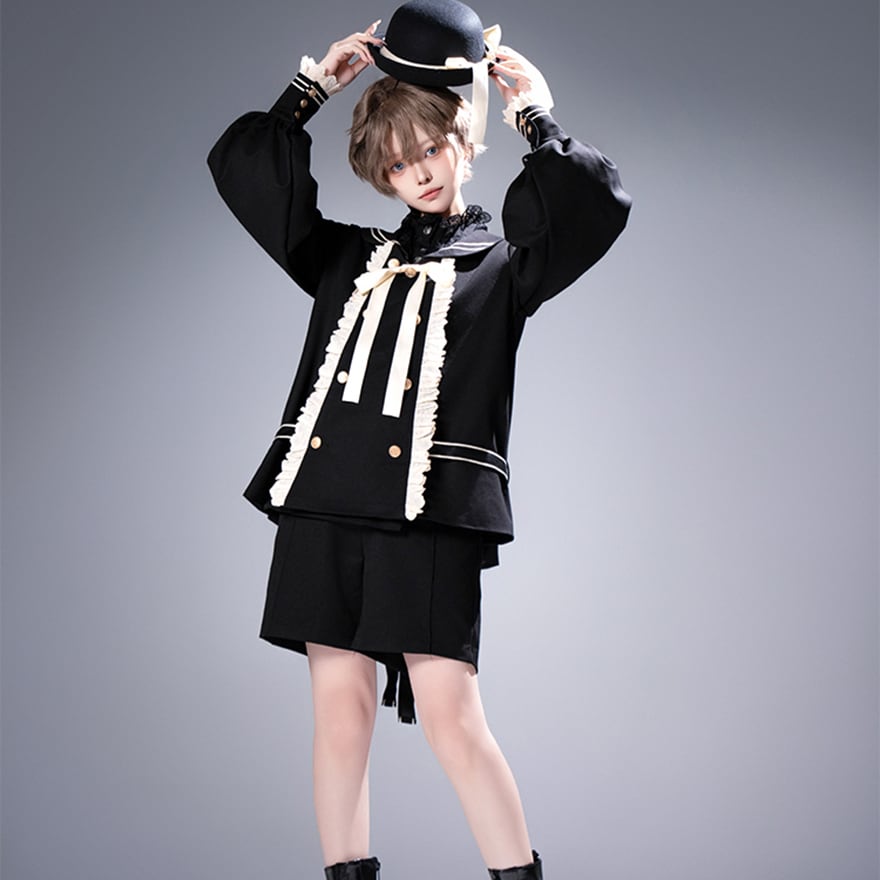 予約販売 王子系 少年装 2点 セットアップ セーラー風 学園
