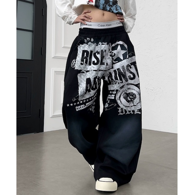 グランジグラフィックルーズフォルムカーブスウェットパンツ 2col R02540
