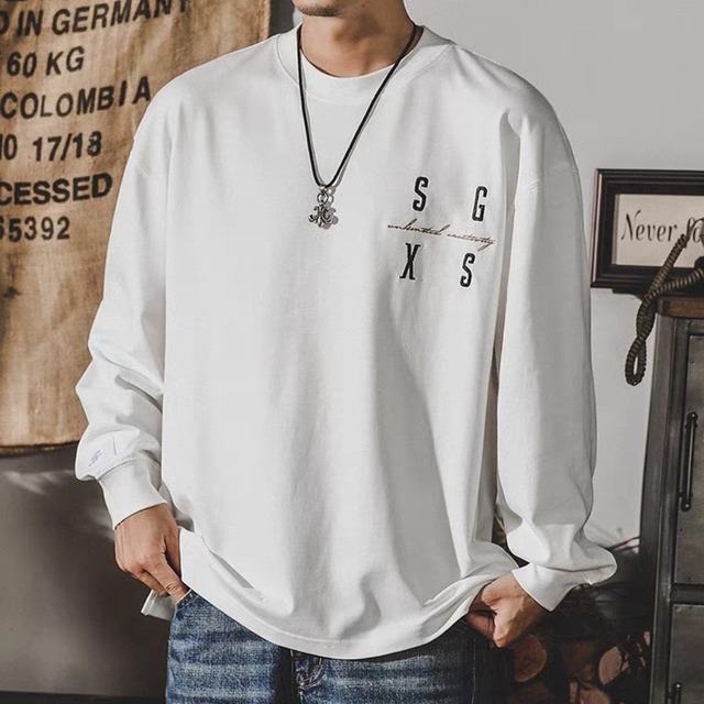 Chest logo side slit heavy long t shirt ( 2color )