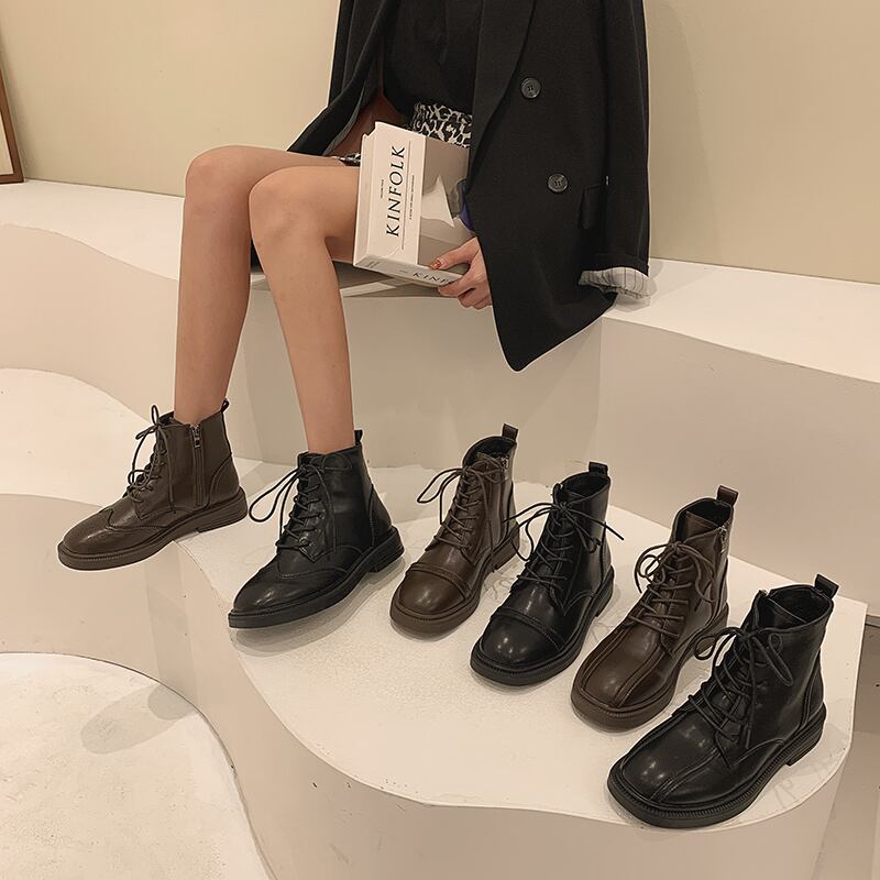 ブーツレディースウィンターカジュアルショート レース 靴 シューズ 冬物 ラウンドトー レースアップ フェイクシューズ55821027751