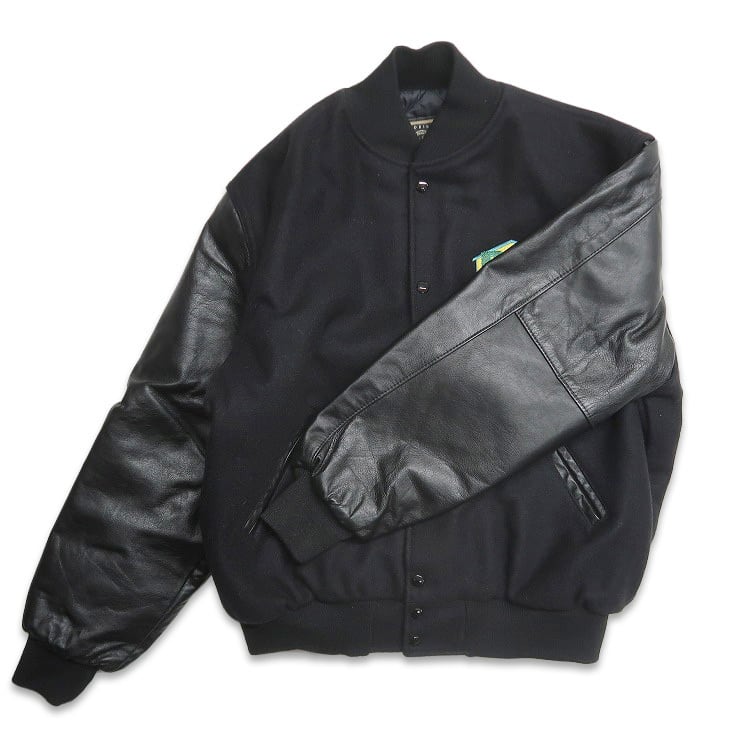 古着 USA製 Holloway ウール 袖レザー 切り替え スタジャン 刺繍