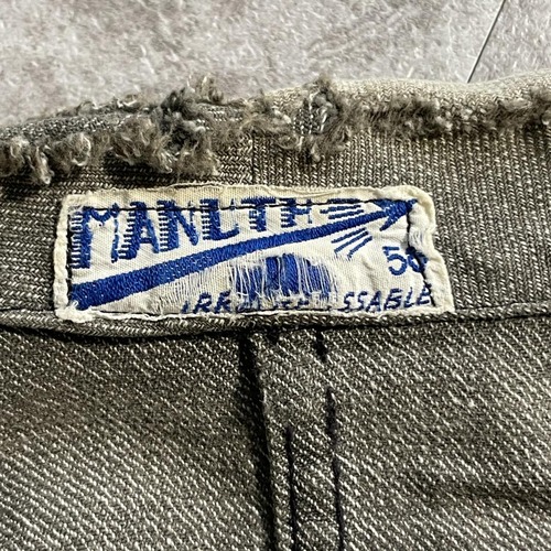 50s MANLTH 刺繍タグ ごま塩 ブラックシャンブレー アトリエコート 詳細写真2
