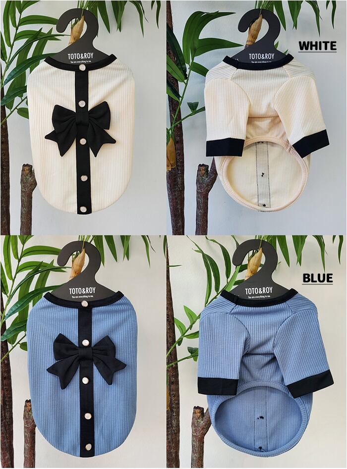 Onz Ribbon Knit T-shirt S ~ XL 4color / 犬服 新作 ニット 可愛い 犬の服 Tシャツ リボン トップス お揃い ドッグウェア b54