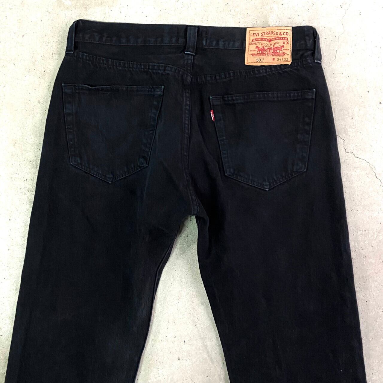 W38L34リーバイス501 後染め黒 ブラックジーンズ Levi's