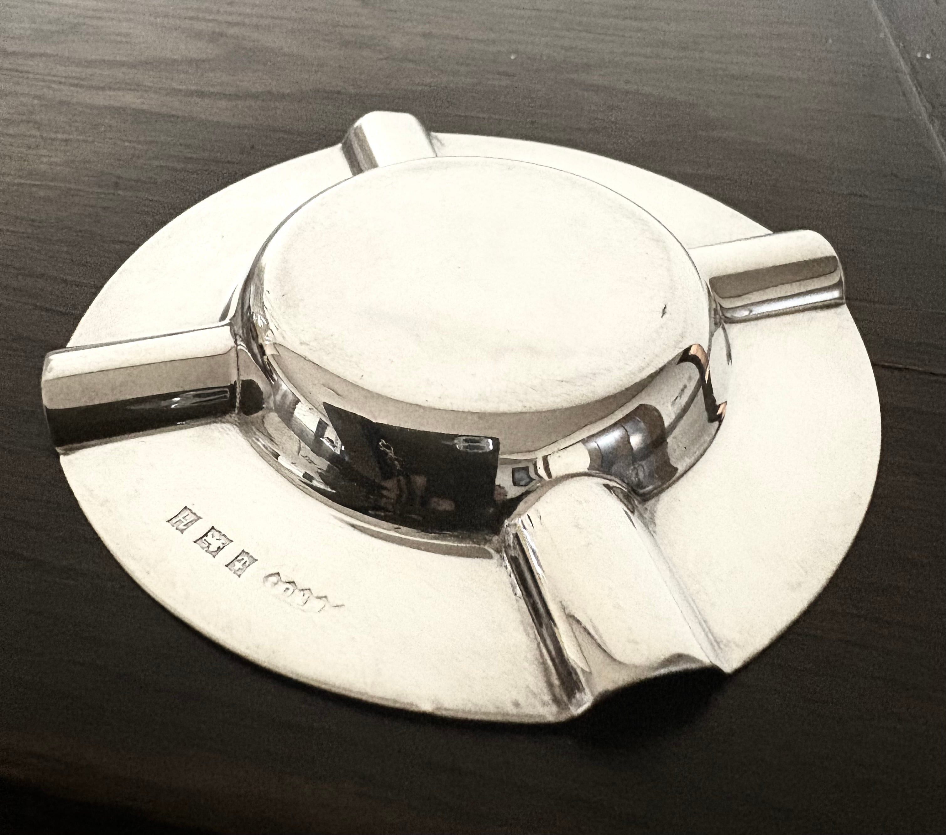 英国ビンテージ シガー アッシュトレイ 葉巻 小型灰皿 喫煙具 シルバー