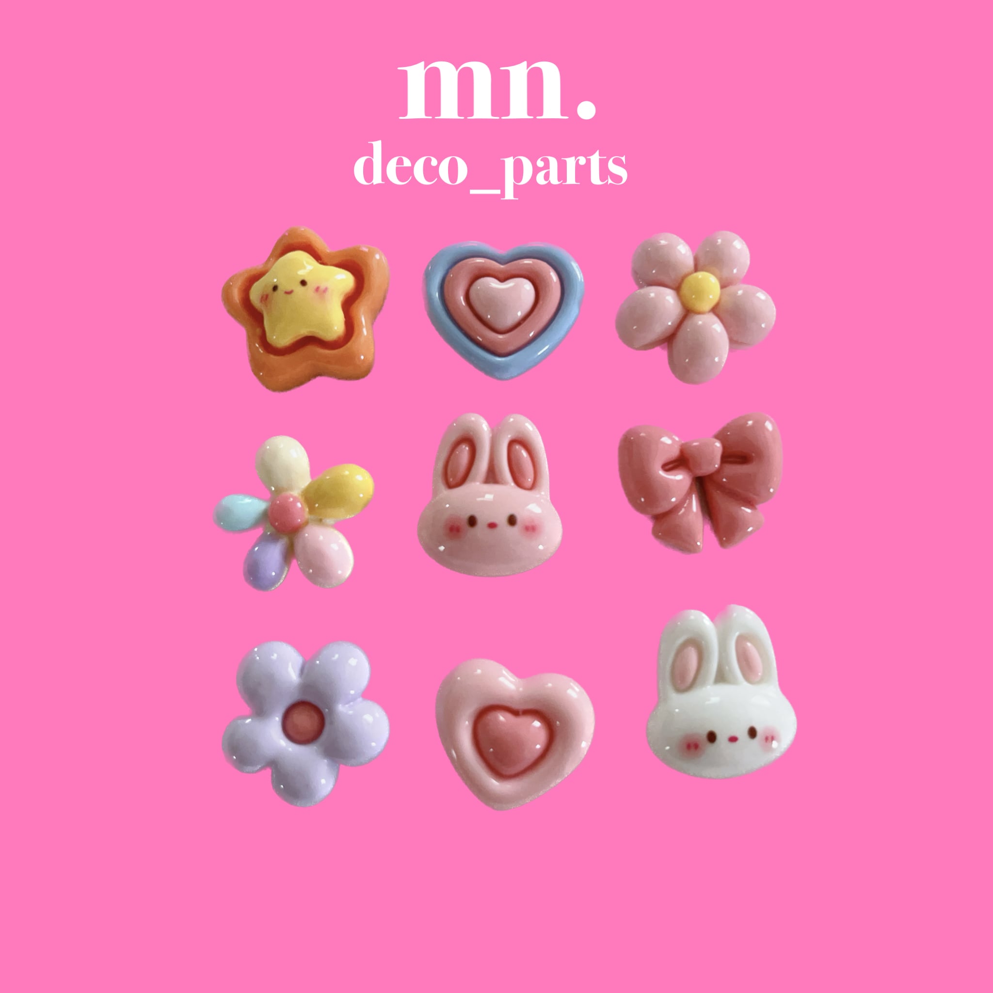 【2個セット】デコパーツ 星 ハート 花 うさぎ リボン ピンク