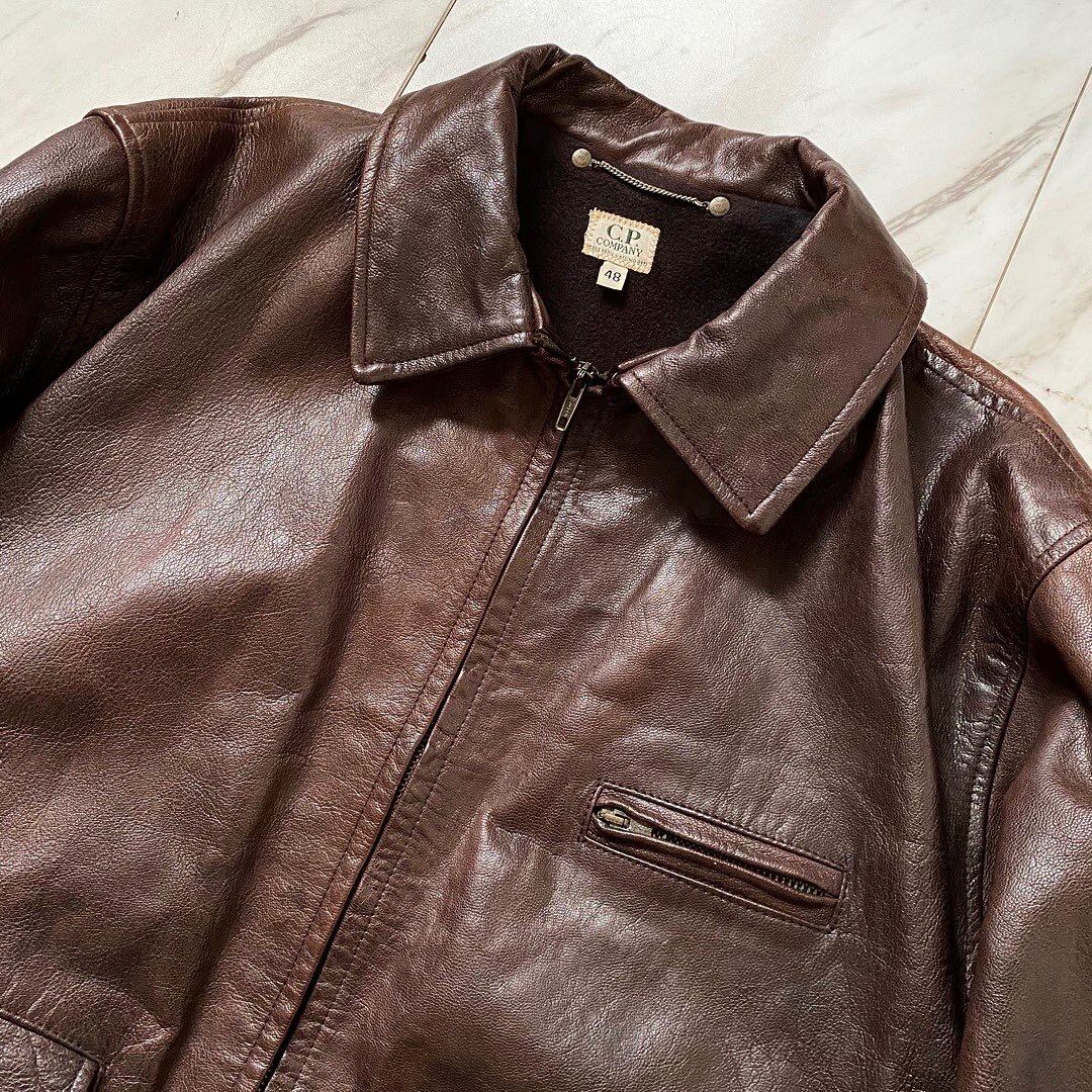 vintage 80s〜90s c.p.company brown design leather jacket | protocol