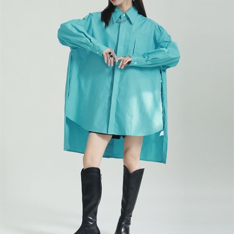 HIGH-LOW DESIGN SOLID LONG SLEEVES SHIRT 3colors M-11785