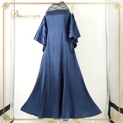 フラダンス 衣装 BLUE HEAVEN COMPANY ブルーヘヴンカンパニー ワンピース ドレス ネイビー系 紺 サテン生地 光沢感 レース フレアスカート ハワイアン アロハ フラ ダンス レッスン 練習 ハワイアンダンス 無地 シンプル 高級感 華やか かわいい おしゃれ 上品 大人っぽい