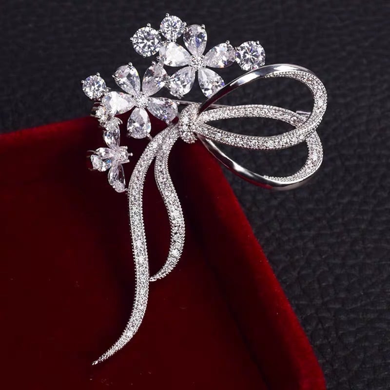 クリスタル桜ブローチ 素敵なダイモンドリボン花コサージュ結婚式卒業