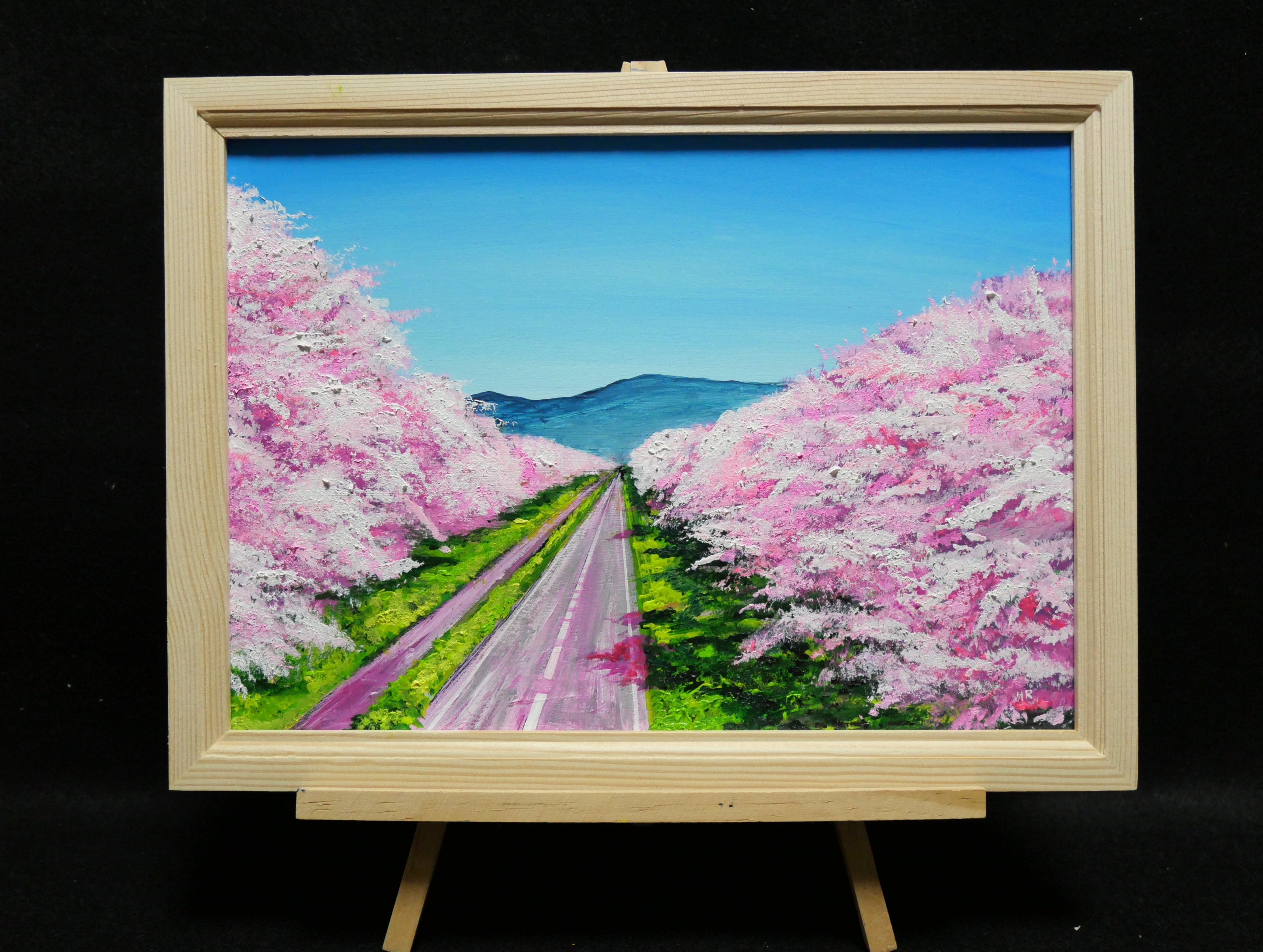 油絵 絵画 【桜並木の道】 e854273b5bba76fda9da807ee33ab3