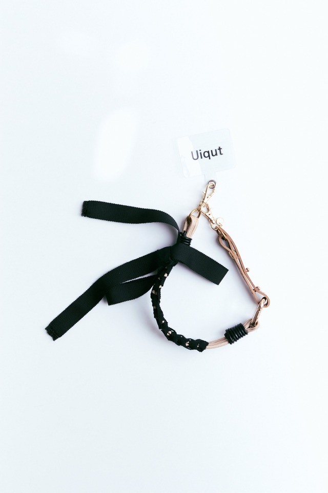 cord ribbon short strap【pink/brown】