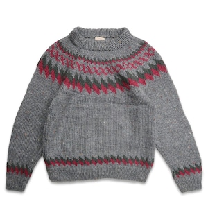 古着 ～80年代 ノルディック柄 ウールニット セーター グレー 表記：--　gd408456n w60122