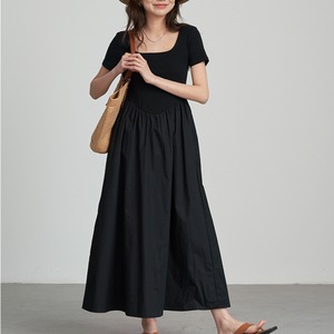 black short sleeve long skirt dress