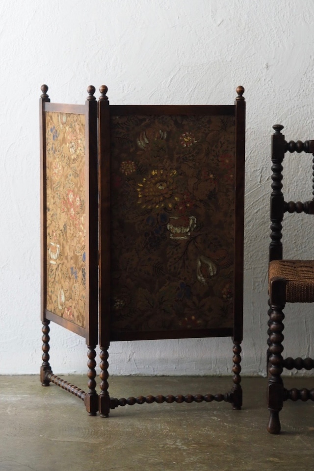 オーク枠にボタニカル織物スクリーン-antique oak screen