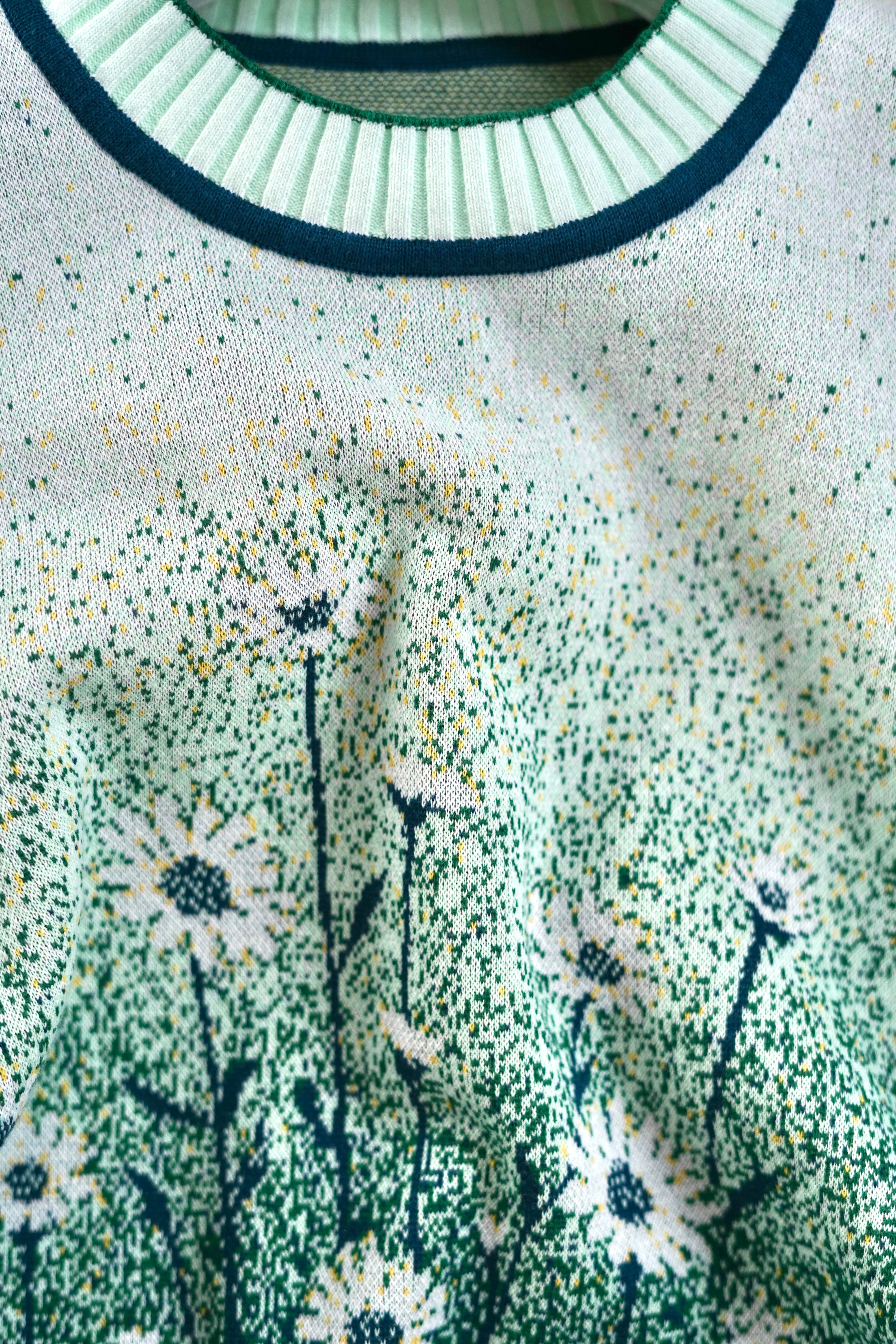 Mame Kurogouchi / Floral Jacquard Graphic Knit Top ( GREEN, PURPLE