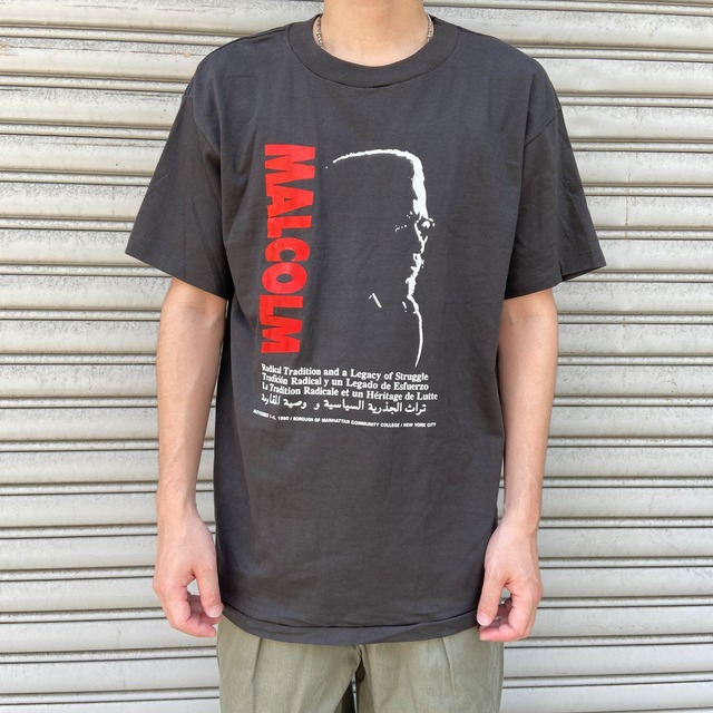 90s USA製 MALCOLM マルコムX プリントT 偉人T ブラック L