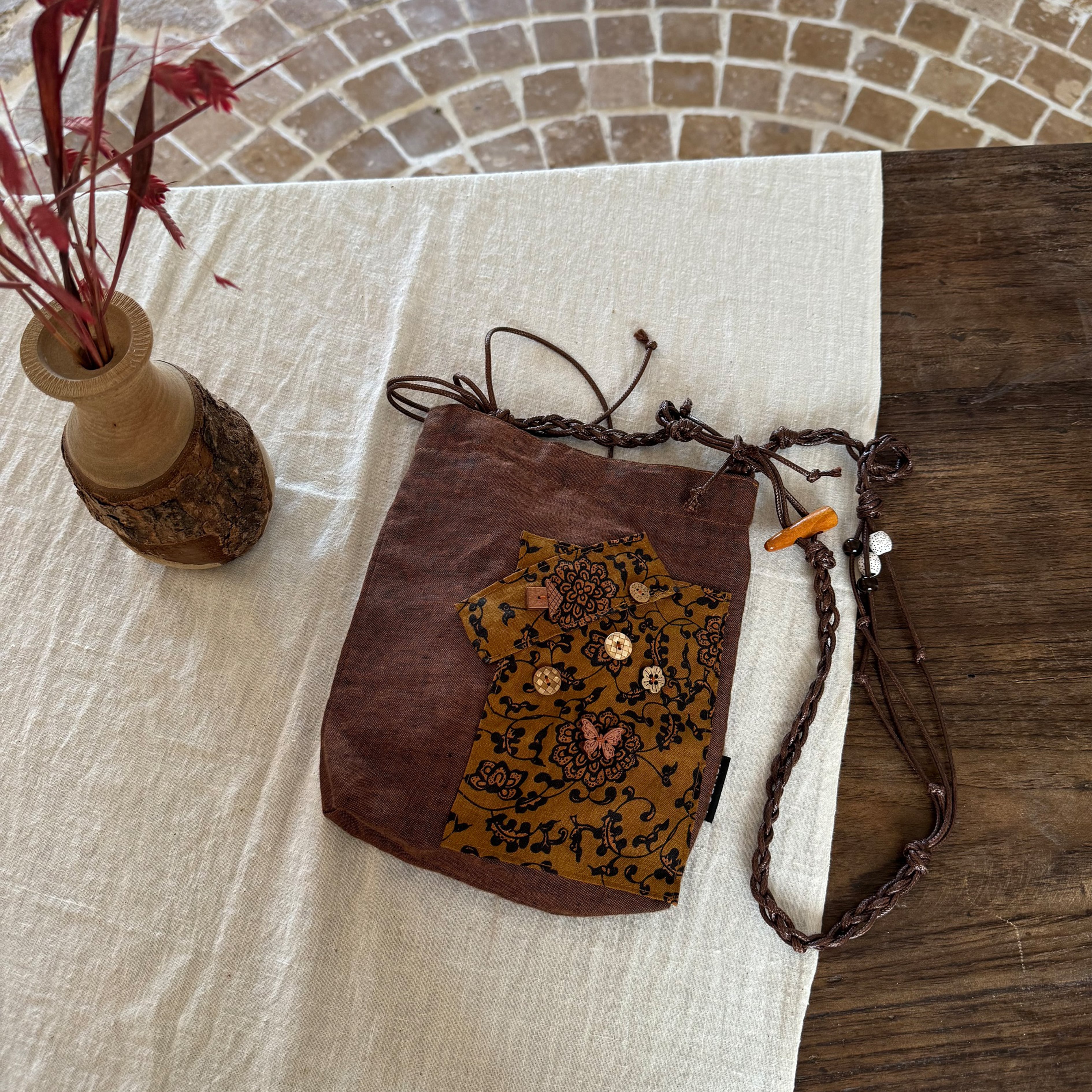 POTIレトロパッチビーズロープ柔らかバッグ