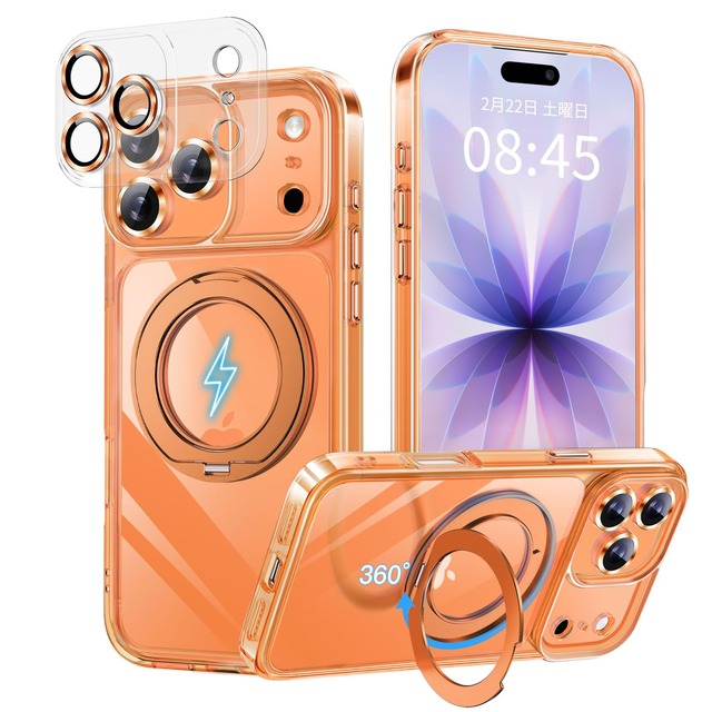 【カメラ全面保護＆極上の透明感】Defuri iPhone 18 Pro Max /17 Pro Max 用 ケース MagSafe対応 （オレンジ）