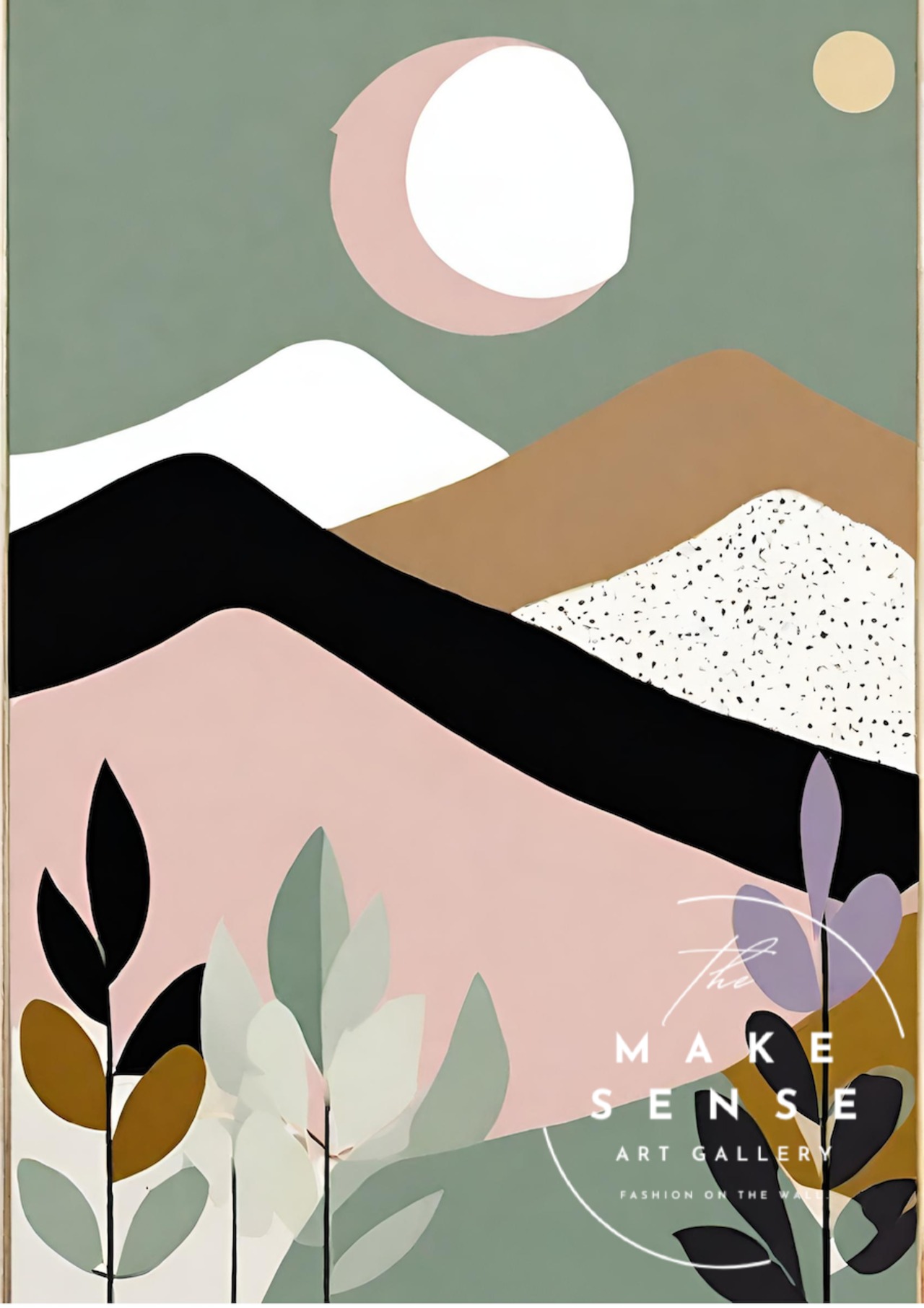 moonlit night｜月と山を描いたレトロボヘミアンアートポスター｜北欧ミニマル空間に合う静かな夜景デザイン｜A4ポスター