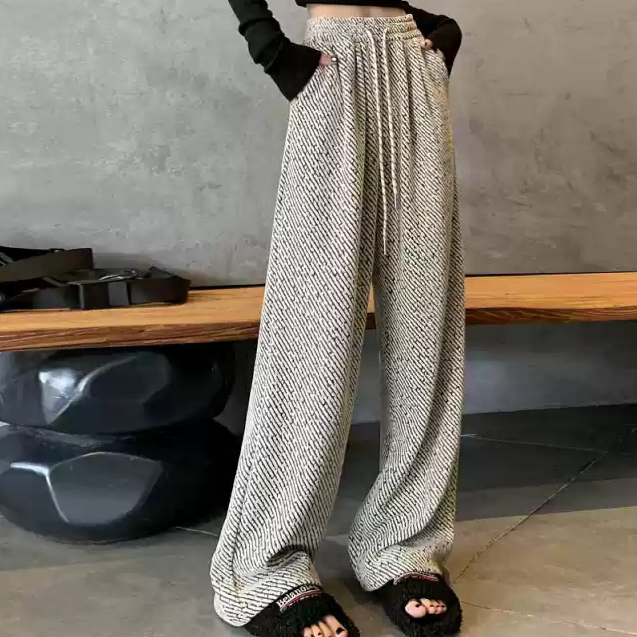 ストライプイージーロングパンツ A0197