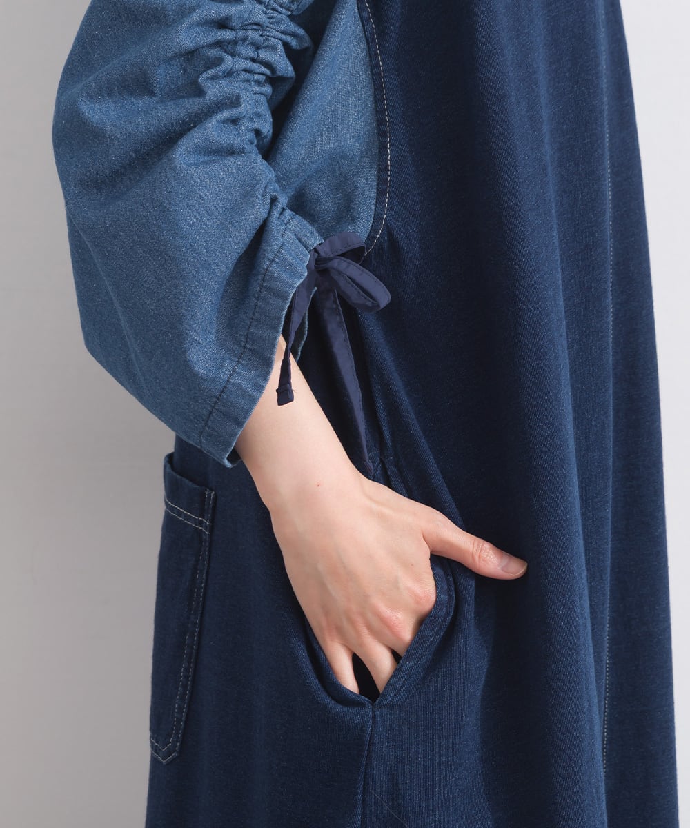 J261096 袖シャーリングデニム切替ワンピース / Shirring Sleeve Denim