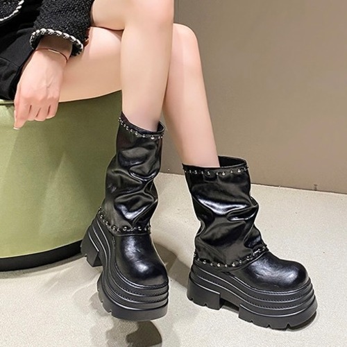 stud slouch mid boots / l0916