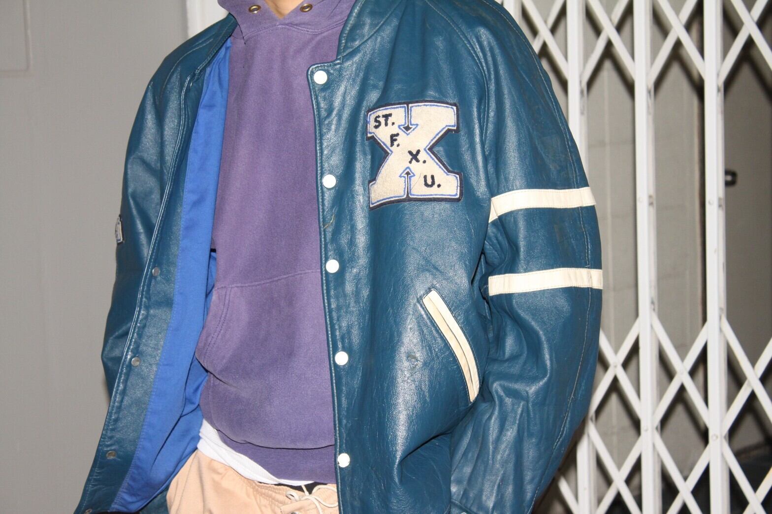 ~70s MARITIME CAMPUS STORE All Leather Stadium Jumper