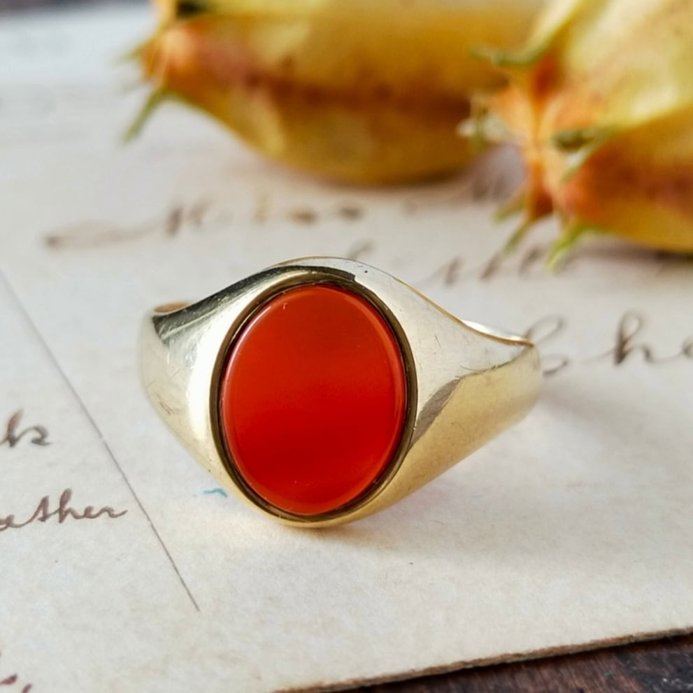 英国 1967年 ヴィンテージ 9kゴールド カーネリアン シグネット