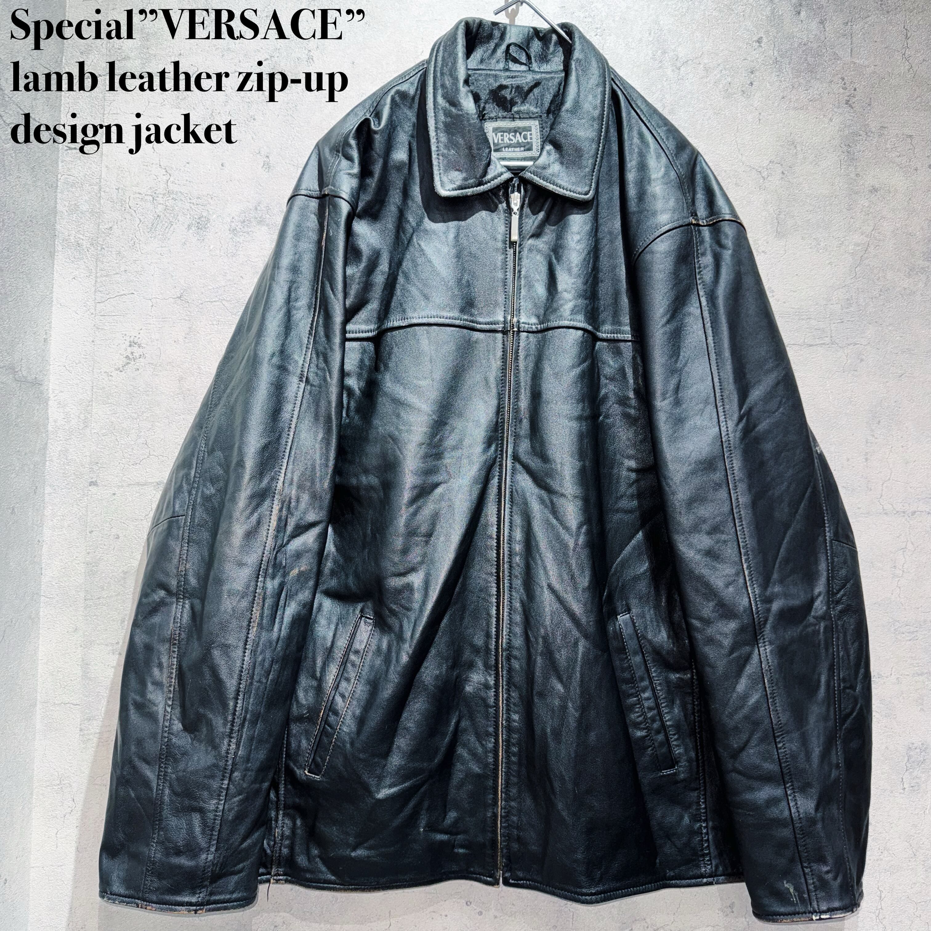 Special”VERSACE”lamb leather zip-up design jacket