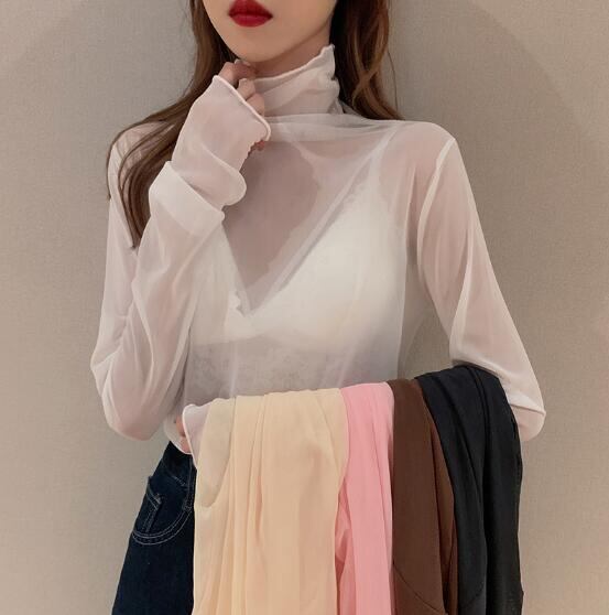 新作 レディース トップス Tシャツ 長袖 シースルー メッシュ インナー