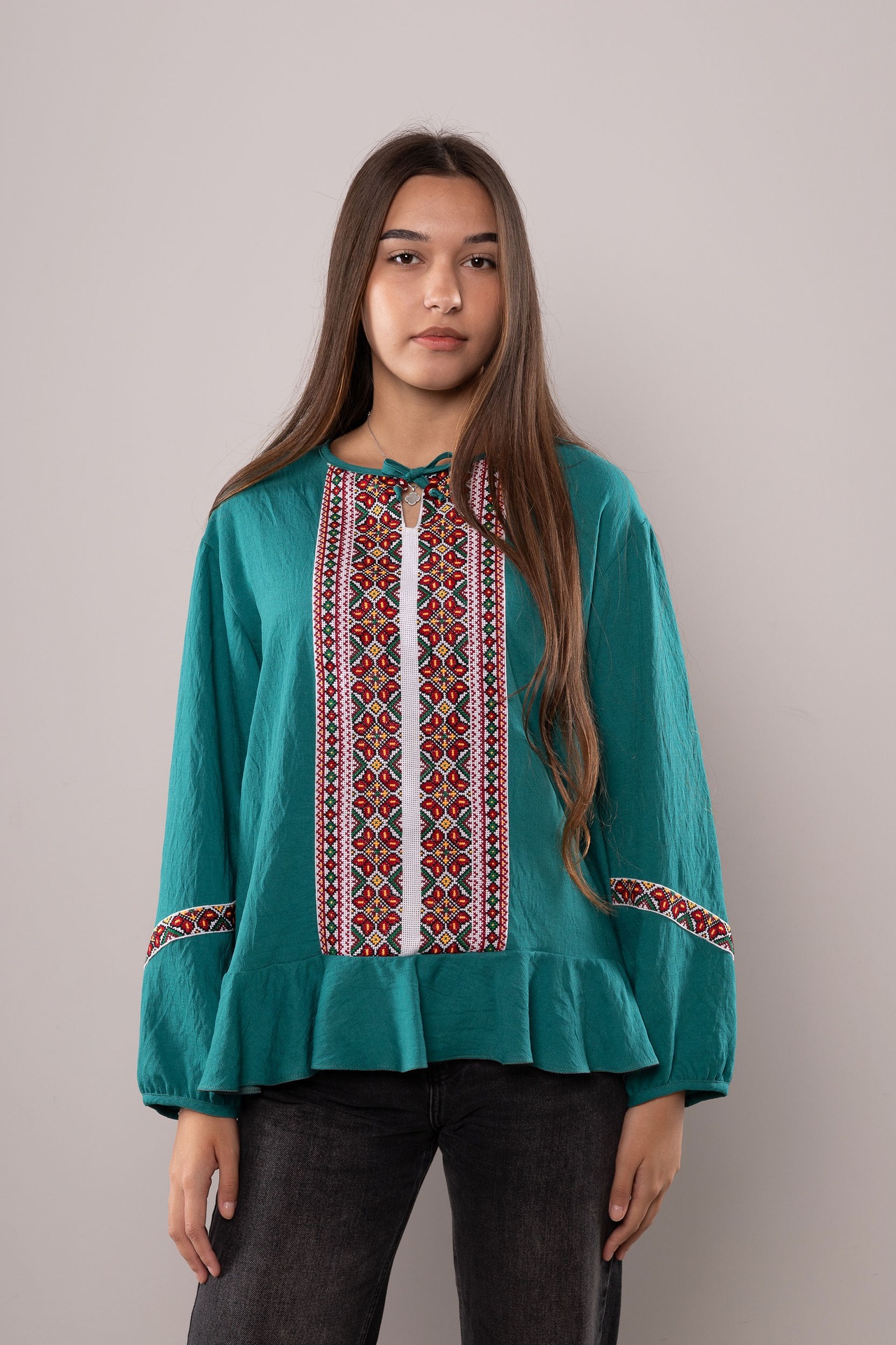 ウクライナ刺繍ヴィシヴァンカ　チュニック クロスステッチ　手刺繍　麻　レディース・フリーサイズ - 5