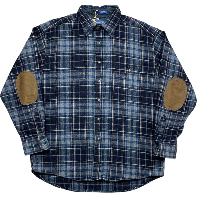 《L》 PENDLETON ペンドルトン ウールシャツ エルボーパッチ 左胸ポケット チェック柄 USA製 90年代 vintage no.9985