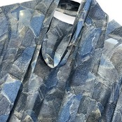 シルク100% Leilian レリアン ボウタイ付き アート風 デザイン 長袖シャツ ブラウス 9/ブルー系 レディース シースルー