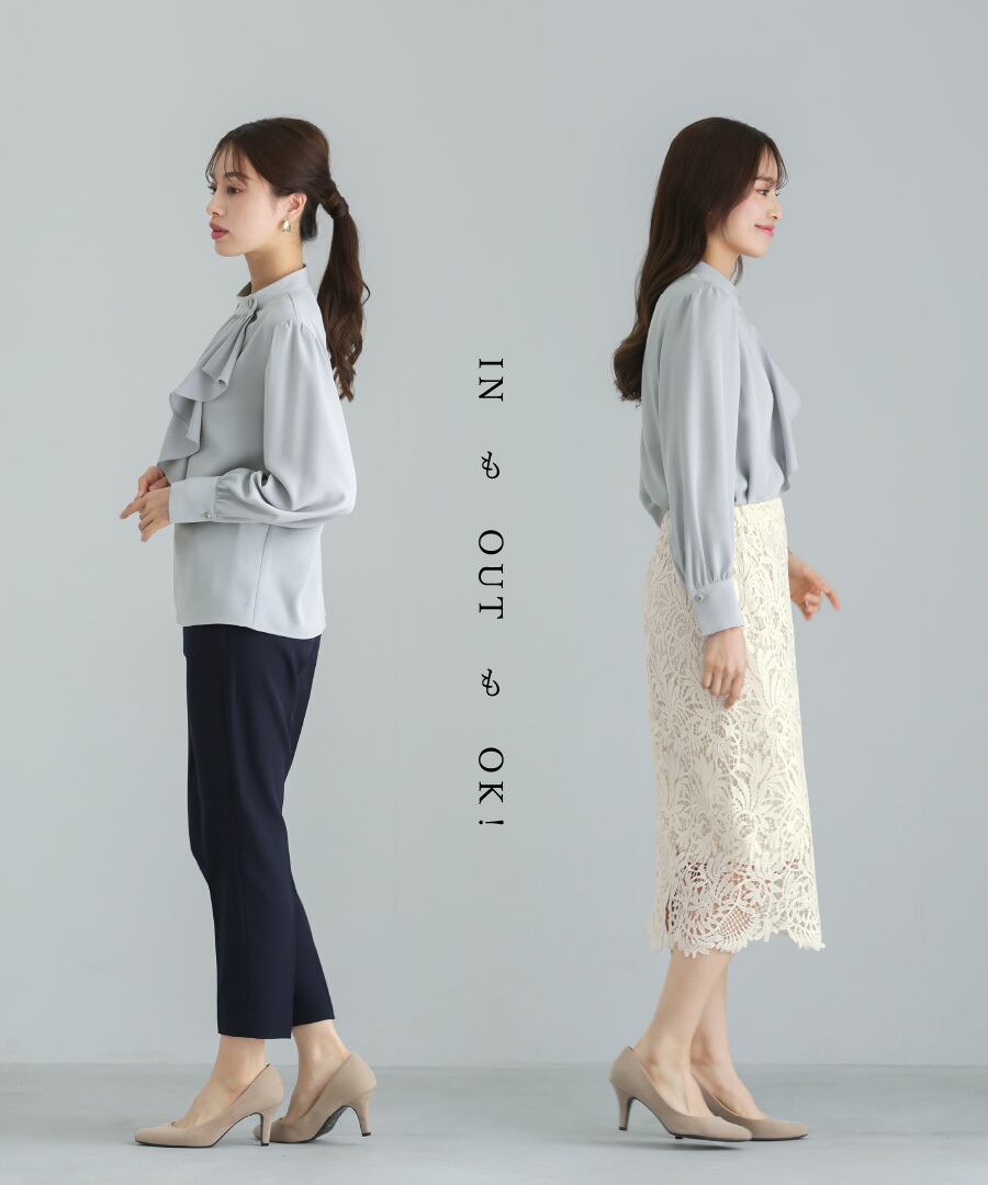 洗える 】 ソフトツイル・アシンメトリーフリルブラウス（775513