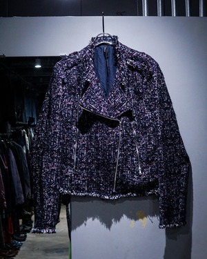 【add (C) vintage】Beautiful Tweed Short Length Double Riders Jacket