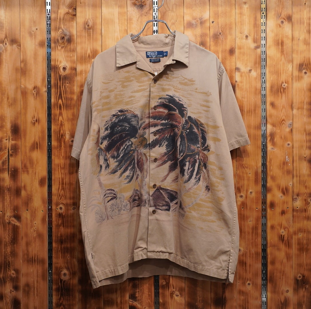 名作 90s ラルフローレンVINTAGE CAMP シャツ パームツリー L 90s ralphlauren vintage camp パームツリー L/開襟シャツ オープン