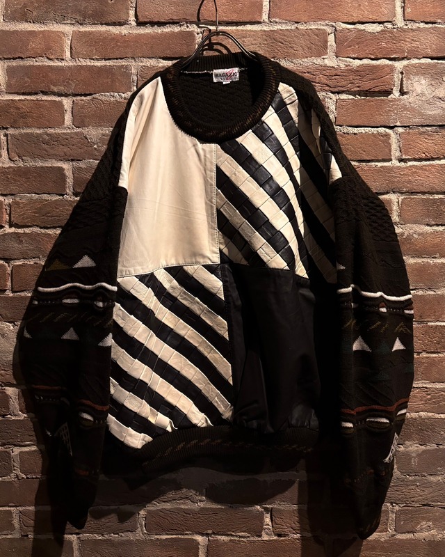 【Caka act3】Special Leather Switching Vintage 3D Knit