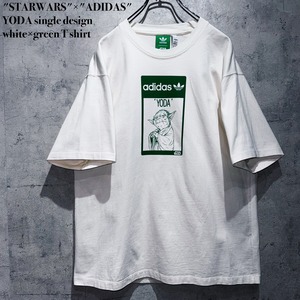 "STARWARS"×"ADIDAS"YODA single design white×green T shirt