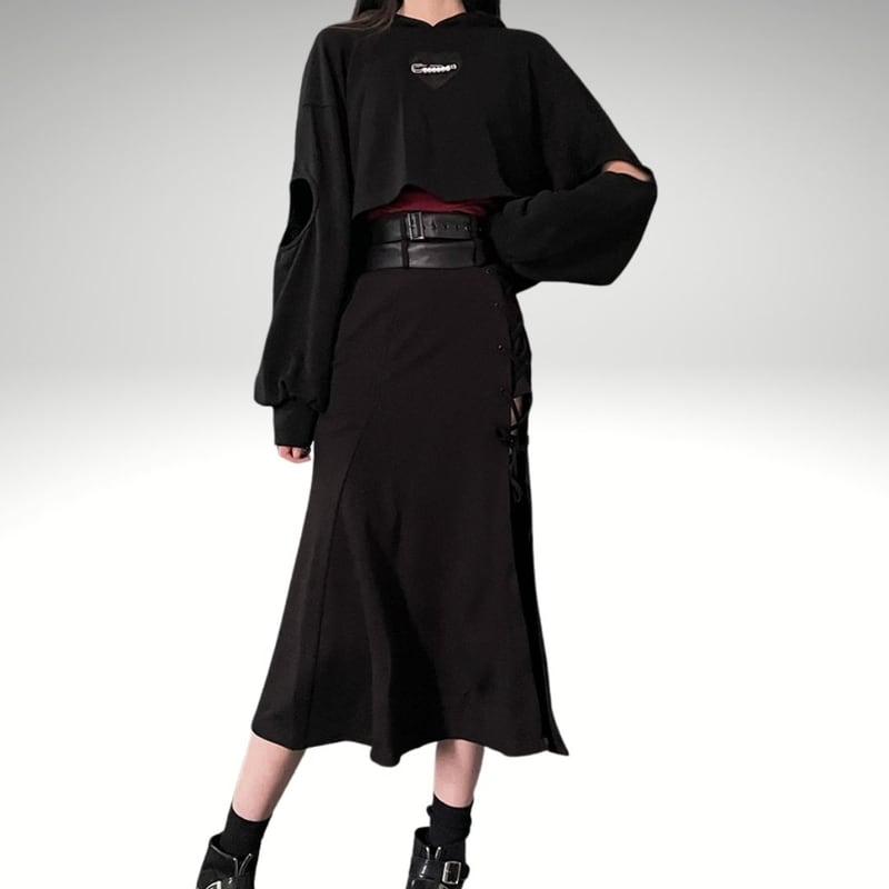 サブカル 服 地雷系 通販 pinksavior スカート マーメイド 編み上げ サイドスリット入り 闇かわいい ストリート系ビジュアル