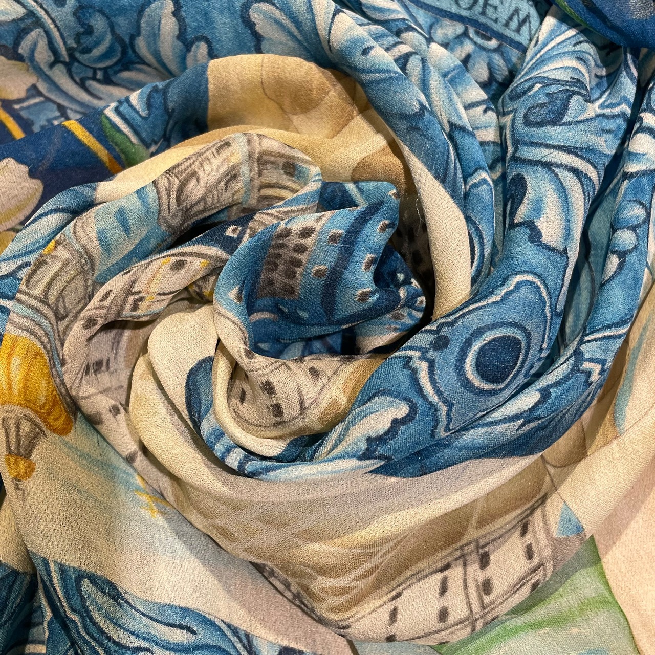 loewe イタリア製 silk scarf ロエベ シルクスカーフ ブルー | anemone