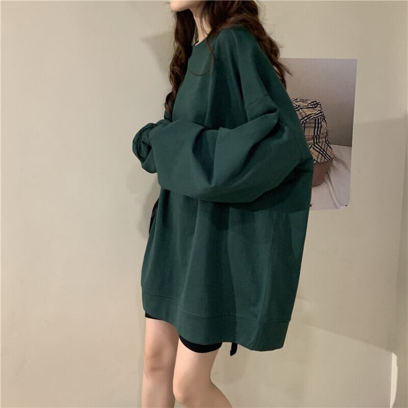 2020年春新作ミドル丈ルーズ&シン無地長袖Tシャツレディースシンプルボトミングシャツセータートレンディなラウンドネック YY-ファッション39785135303