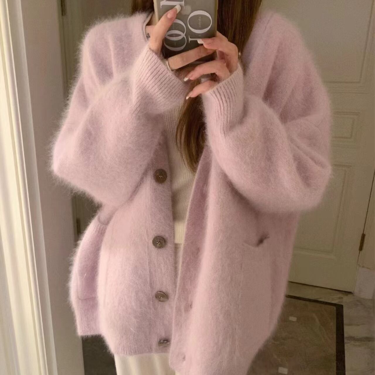 ミンクタッチ ニット カーディガン ミドル丈 2color